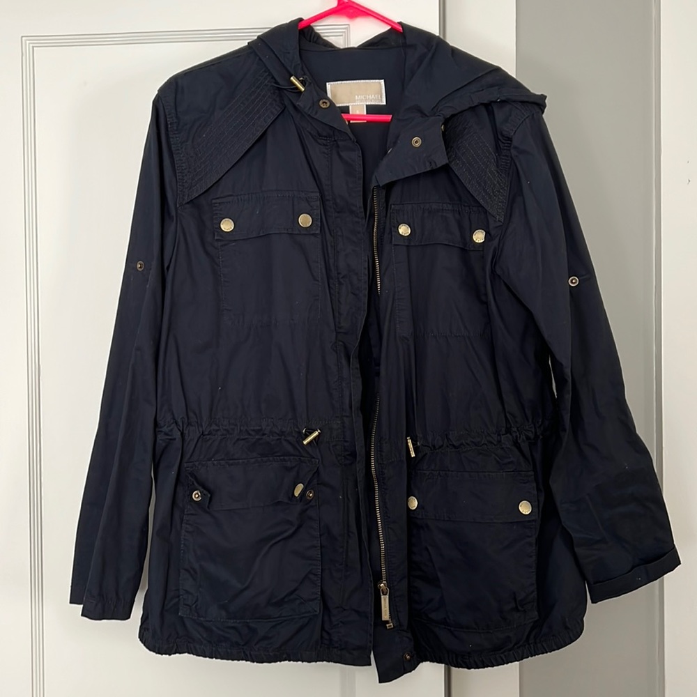 Michael kors hooded jacket with zippers and buttons in Navy size small